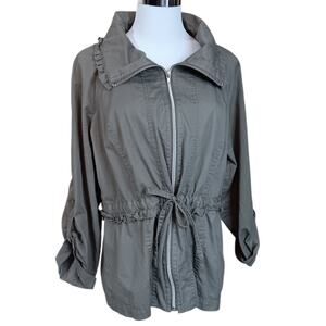 SANDRO Lightweight Jacket XL Khaki Green Zip Tie Waist Roll Tab Casual Outdoors